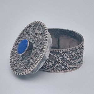 Vintage Silver Pill Box Lapis Lazuli 925 Silver Pill Box Pill Case
