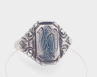 Antique signet ring 800 silver men's ring initials WP PW antique jewelry size 19 EU 8 3/4