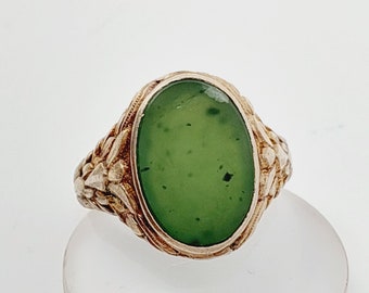 Antique 835 silver Art Nouveau men's signet ring green heliotrope stone blood jasper size 18 US 8 1/2