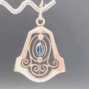 Antique pendant double blue stone Art Nouveau 1900s vintage jewelry with garnet stone