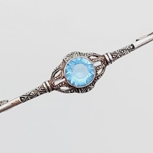 Beautiful antique 835 silver bar brooch light blue stone Art Deco brooch