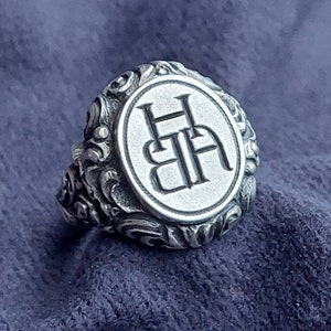 Misura 21 61 Anello con sigillo antico Anello da uomo in argento 835 con iniziali H B Un gioiello antico