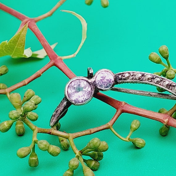 Broche Barrette En Argent Massif Et Pierre Mauve - Bijou Créateur Occasion - Argent Sterling