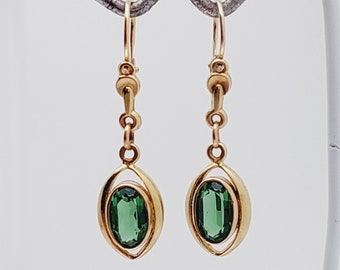 Antique double earrings youth style earrings green stones