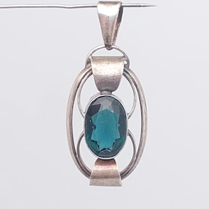 Antique 835 silver pendant cut green stone Art Nouveau antique jewelry