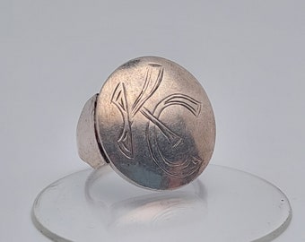 Ring silver 835 antique ART DECO engraving signet ring with monogram letters kC CK size 20