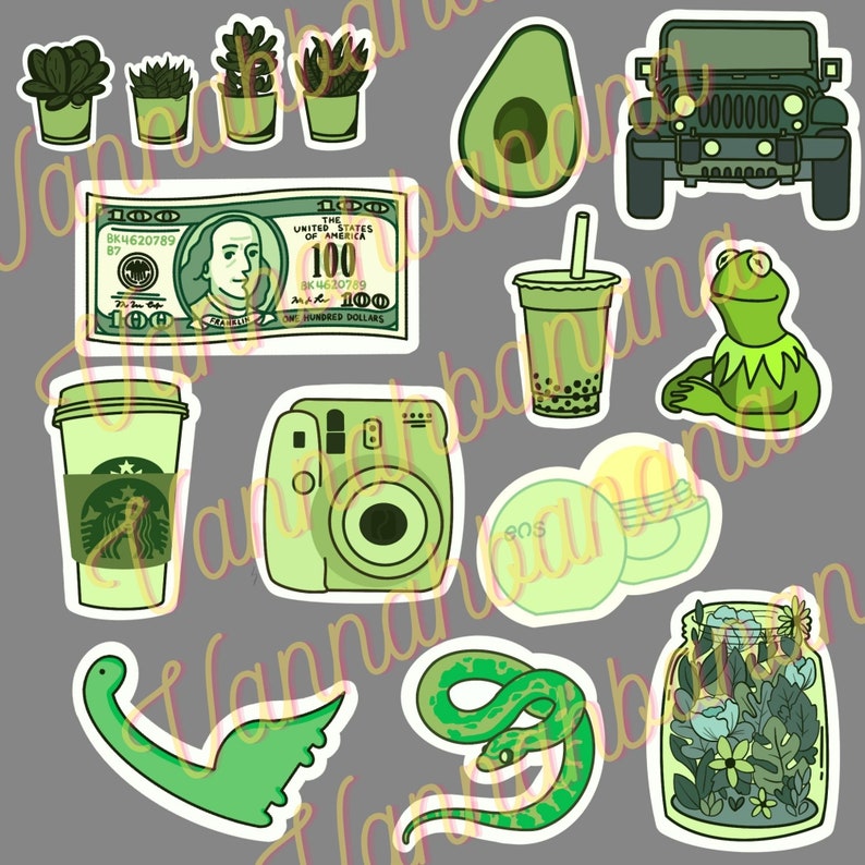 Green Sticker Pack Design Digital 15 Sticker Designs Etsy
