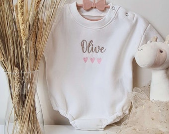 Personalised  Baby Sweatshirt Romper, Embroidered Name  Romper for Babies and Toddlers, Oversized Cotton Baby Romper, Unique New Baby Gift