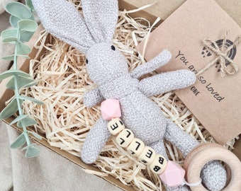 Personalised Bunny Baby Toy | Sensory Bunny Baby Toy | First Easter Baby Gift | Personalised New Baby Gift |