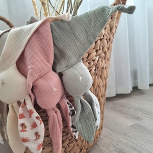 Personalised Baby Comforter: Embroidered Bunny Lovey, Muslin Baby Blanket image 3