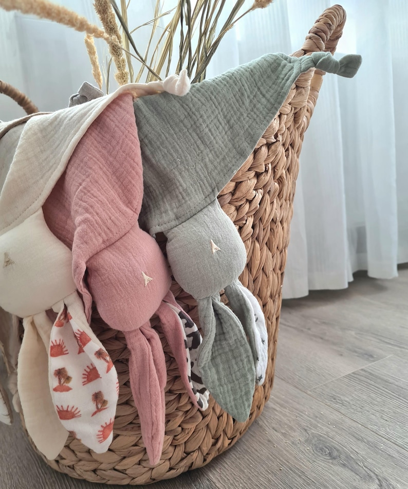 Personalised Baby Comforter: Embroidered Bunny Lovey, Muslin Baby Blanket image 3