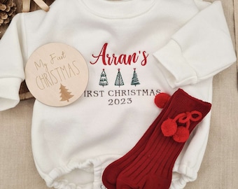 Personalised Baby Christmas Romper, Embroidered First Christmas Sweatshirt Romper, First Christmas Baby Gift, Baby Christmas Outfit