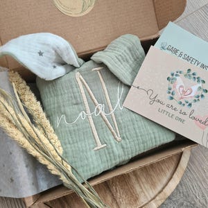 Personalised Muslin Bunny Comforter: Embroidered Baby Name Security Blanket