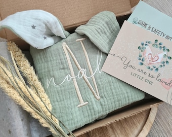 Personalised Muslin Bunny Comforter: Embroidered Baby Name Security Blanket