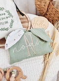 Personalised Baby Comforter: Embroidered Bunny Lovey, Muslin Baby Blanket