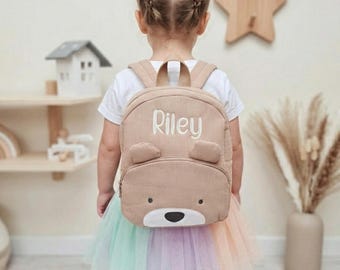 Embroidered Teddy Bear Backpack: Personalised Corduroy Nursery Bag
