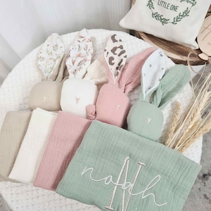 Personalised Baby Comforter: Embroidered Bunny Lovey, Muslin Baby Blanket image 2