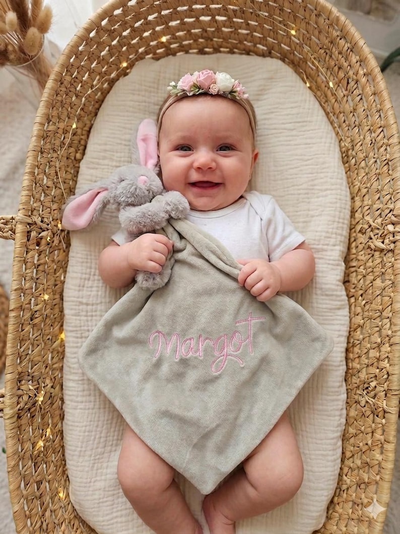 Personalised Embroidered Baby Comforter Blanket with Plush Toy: Dinosaur, Unicorn, or Bunny image 4