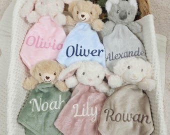 Personalised Baby Comforter with Embroidered Baby Name. Gift Ready Security Baby Blanket.