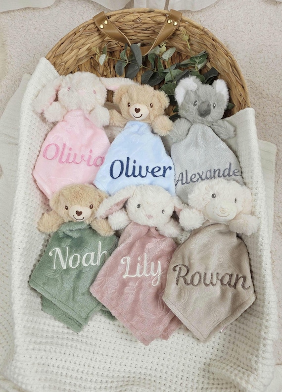Personalised Baby Comforter with Embroidered Baby Name. Gift Ready Security Baby Blanket.