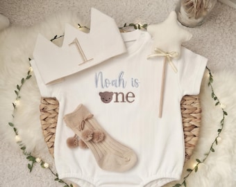 Beary First Birthday Personalised Baby Romper, Custom 1st Birthday Baby Boy Sweatshirt, Baby Boy Beary First Birthday, 1st Birthday Gift Set