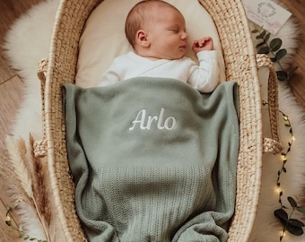 Personalised Organic Cotton Baby Blanket. Cellular Breathable Newborn Receiving Blanket: Custom Name Embroidery, Unisex Baby Gift