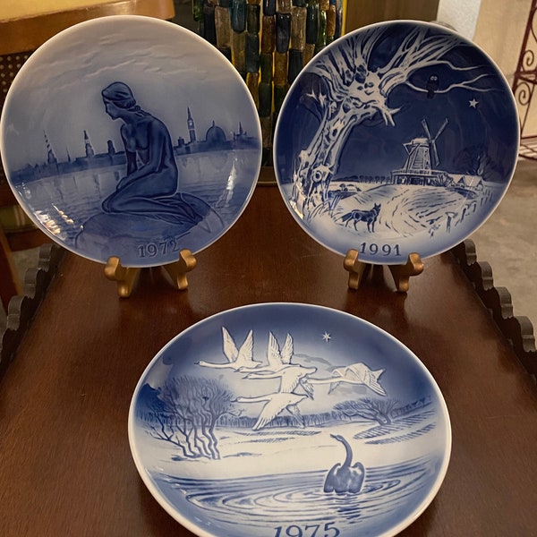 Vintage Désirée Hans Christian Anderson Fairytale Plates / Old Copenhagen Blue / The Little Mermaid / The Ugly Duckling / The Windmill