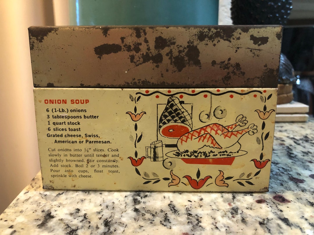 Vintage Tin Recipe Box 1950s With Printed Recipes J. Chen or Etsy