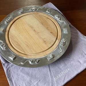 Vintage Mariposa Cheese Board Tray 13.5&quot; Round Mouse & Cheese Design 1993 or 1998 Made in Mexico Recycled Aluminum