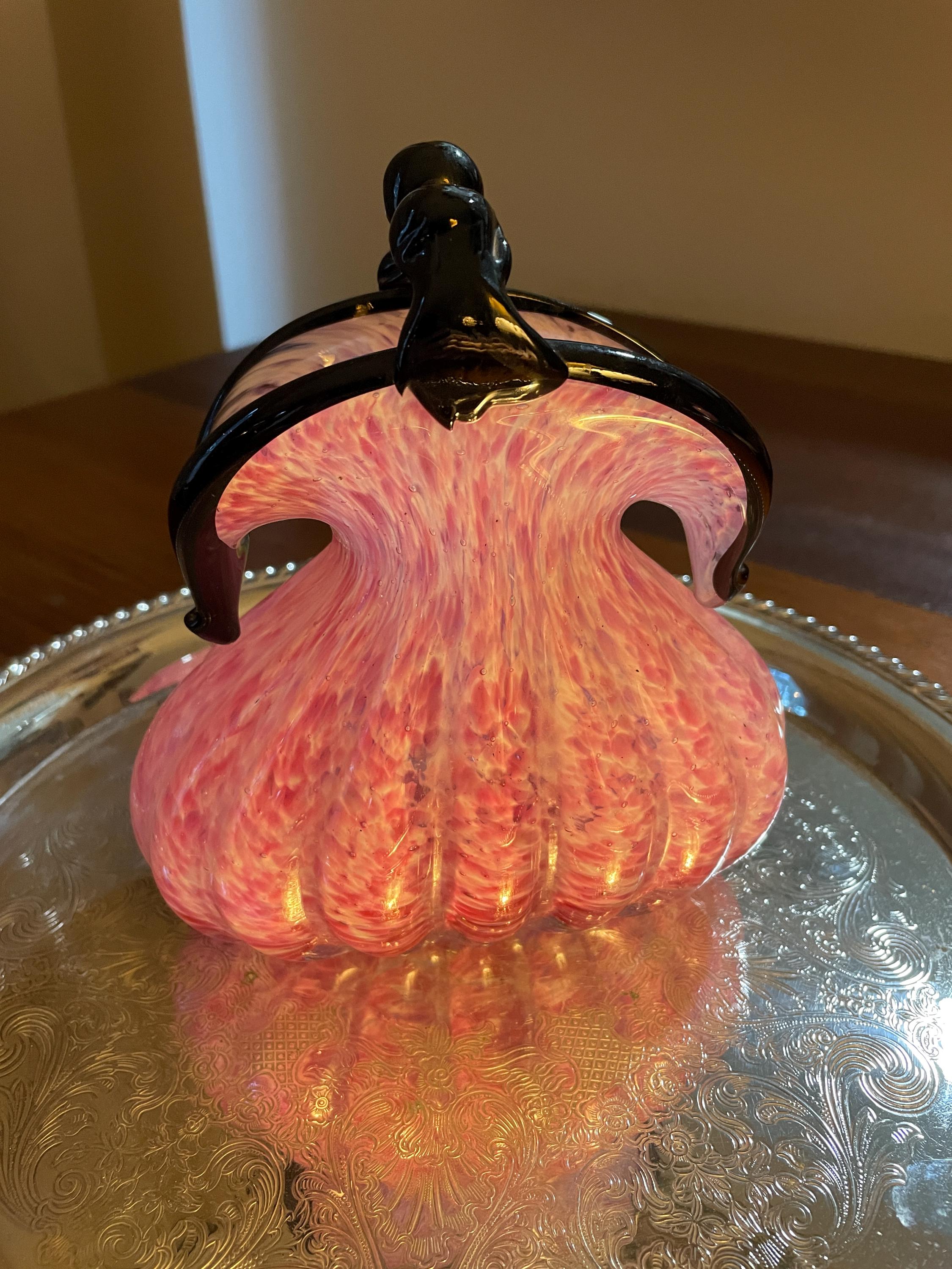 MURANO ITALY金彩 ピンクレースライン ピッチャー 花瓶 2025年