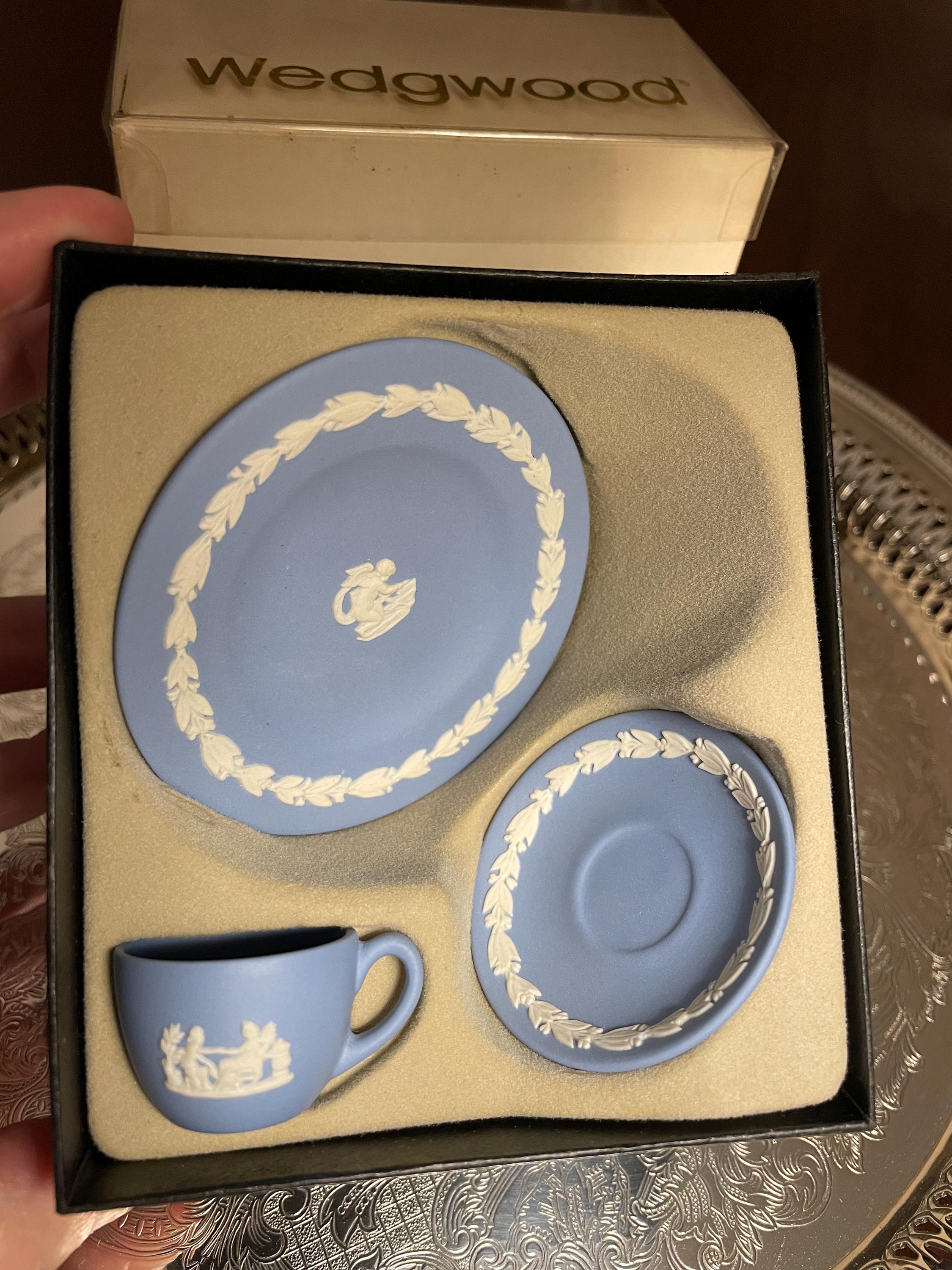 Vintage Wedgwood Miniature Tea Set: Light Blue Jasperware