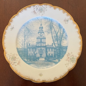 Antique LS&S Carlsbad Austria porcelain plate ~ Independence Hall Philadelphia ~ ca.1900