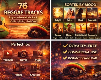 Paquete de música reggae: 76 pistas libres de regalías / Música de fondo relajante, estimulante y reconfortante