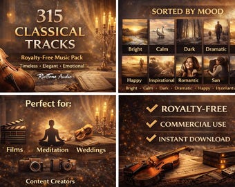 Paquete de música clásica: 315 pistas libres de regalías / Música de fondo elegante, emotiva y atemporal