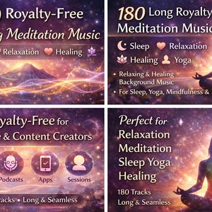 180 pistas de música de meditación sin regalías / Música relajante y curativa de larga duración para dormir, yoga, mindfulness y videos