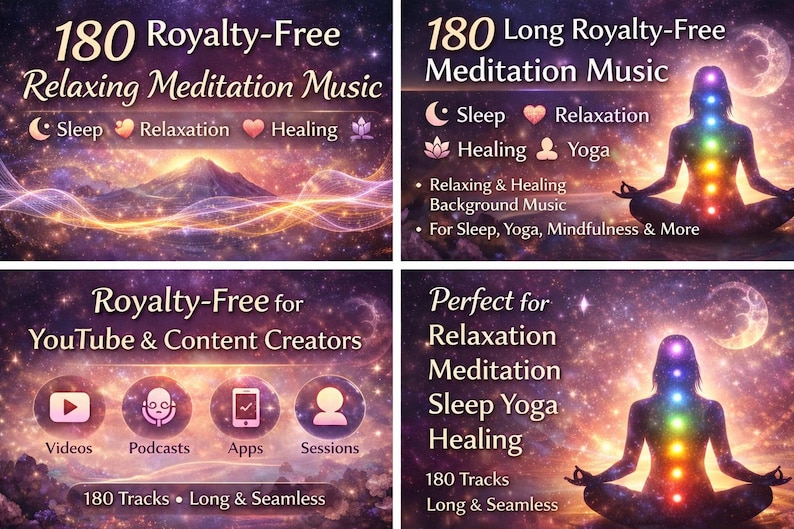 180 pistas de música de meditación sin regalías / Música relajante y curativa de larga duración para dormir, yoga, mindfulness y videos imagen 1