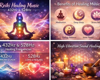 Música Reiki de 432 Hz y 528 Hz / Meditación, sueño, relajación, sanación sonora / Audio de alta frecuencia vibratoria