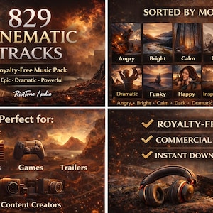 Filmisch muziekpakket: 829 rechtenvrije nummers | Epische, emotionele en sfeervolle achtergrondmuziek