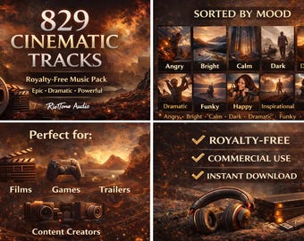 Paquete de música cinematográfica: 829 pistas libres de regalías / Música de fondo épica, emotiva y atmosférica