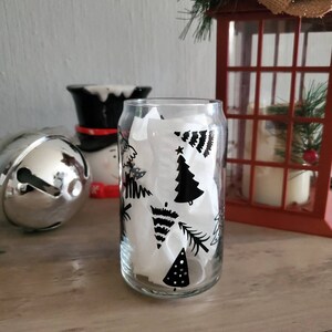 Christmas Tree Can Glass | Glass Tumbler | Iced Coffee Glass | Libbey Beer Glass | Clear Can Glass | 16 oz Glass neutral