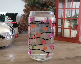 Christmas Color Changing Mouse Can Glass | Glass Tumbler | Iced Coffee Glass | Libbey Beer Glass | Clear Can Glass | 16 oz Glass