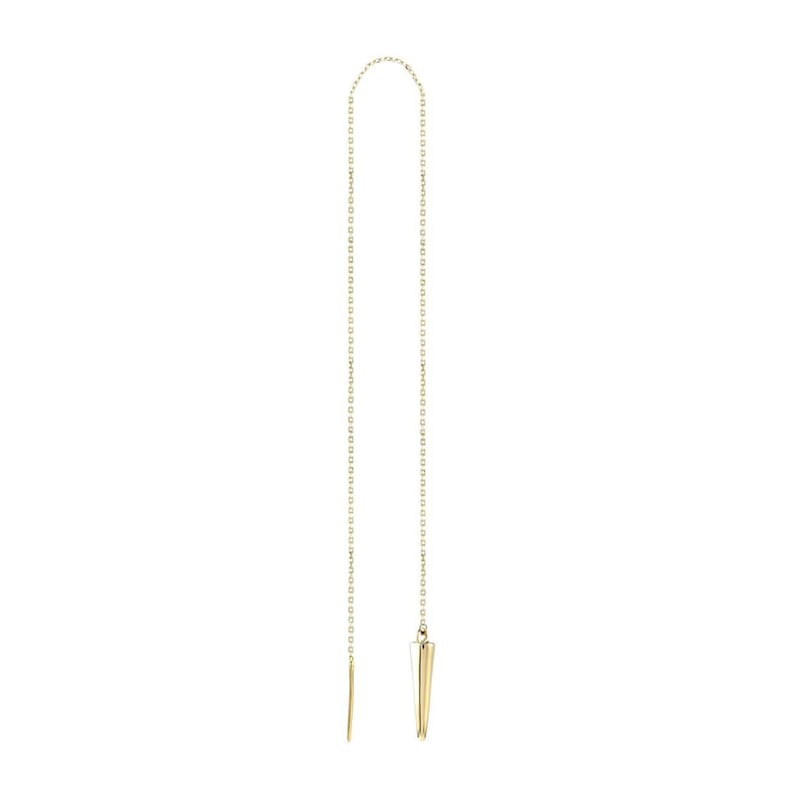 14k Solid Gold Long Threader Conic Earring, Long Chain Conical Threader, White Rose Gold Chain Earring, Double Piercing image 5