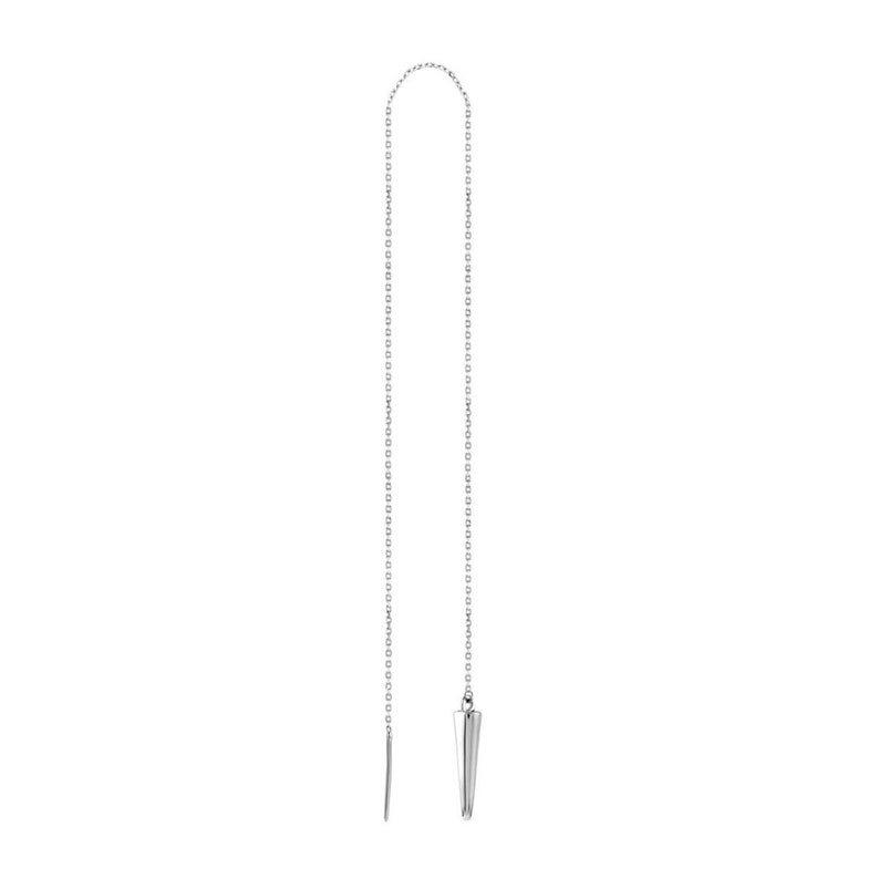 14k Solid Gold Long Threader Conic Earring, Long Chain Conical Threader, White Rose Gold Chain Earring, Double Piercing image 3