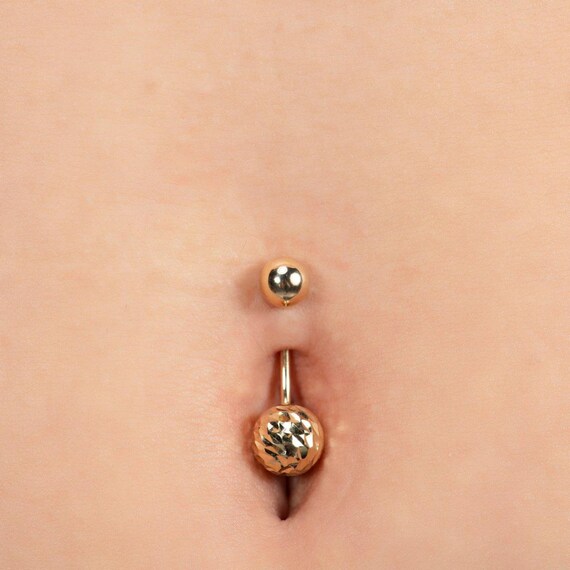 14K Solid Yellow Gold Belly Piercing Navel Piercing Round Shape Two Balls Internally Threaded Barbell Jewelry Zircon Belly Piercing 16G Etsy Australia