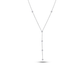 14 K Gold Bezel 0.16 ct Diamond  Necklace / Solid Gold Diamond By The Yard Station Necklace