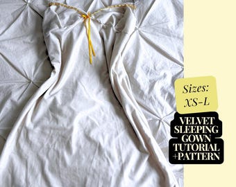 Nightgown Pyjamas Sewing Pattern & Tutorial PDF |Easy Velvet Slip Chemise Dress Lingerie| Beginner Sleepwear Pattern XS–L|Instant Download