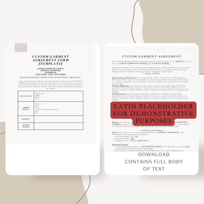 Costume Rental Agreement Template: Editable Garment Hire Contract ...