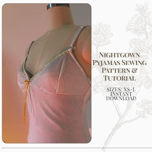 Nightgown Pyjamas Sewing Pattern & Tutorial PDF |Easy Velvet Slip Chemise Dress Lingerie| Beginner Sleepwear Pattern XS–L|Instant Download