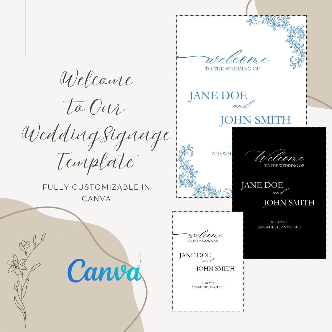 Editable Wedding Welcome Sign | Canva Template (18x24 & 24x36) (instant ...