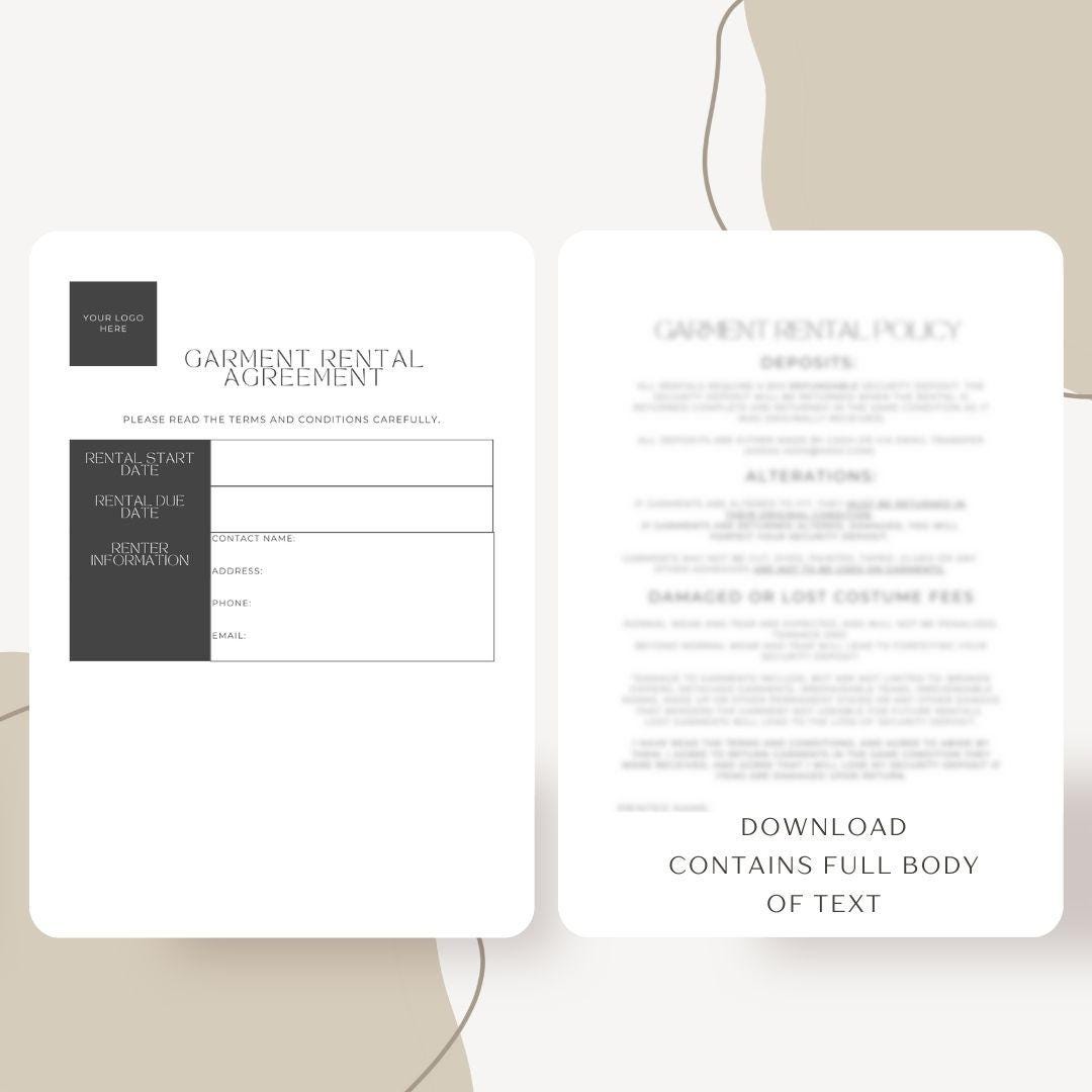 Garment, Uniform, Dress, Costume Rental Agreement Contract, Policy ...